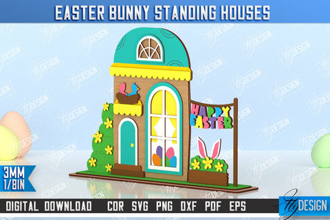 Easter Bunny Standing House | Easter Wooden Decor | Home Décor | CNC File SVG Fly Design 