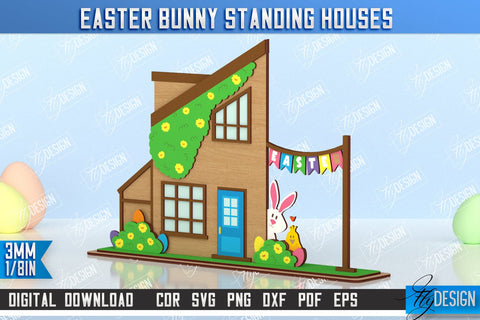 Easter Bunny Standing House | Easter Wooden Decor | Home Décor | CNC File SVG Fly Design 