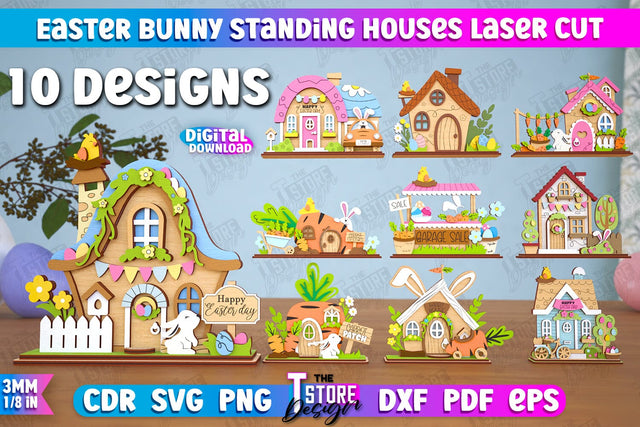Easter Bunny Standing Houses Bundle | Easter Wooden Decor | Home Décor | CNC Files SVG The T Store Design 