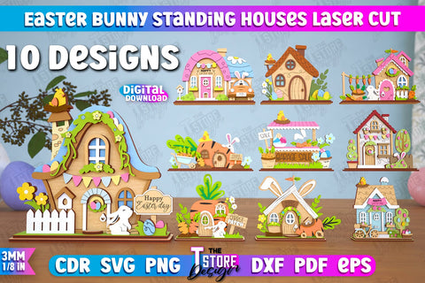 Easter Bunny Standing Houses Bundle | Easter Wooden Decor | Home Décor | CNC Files SVG The T Store Design 