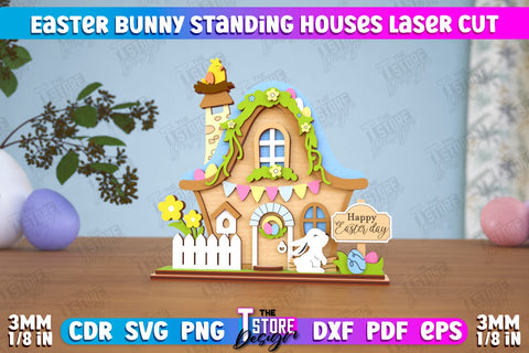 Easter Bunny Standing Houses Bundle | Easter Wooden Decor | Home Décor | CNC Files SVG The T Store Design 