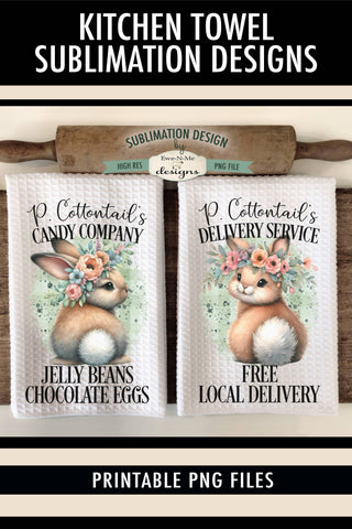 Easter Bunny Sublimation Design for Kitchen Towels - Cottontail Candy - Cottontail Delivery Sublimation Ewe-N-Me Designs 