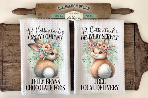 Easter Bunny Sublimation Design for Kitchen Towels - Cottontail Candy - Cottontail Delivery Sublimation Ewe-N-Me Designs 