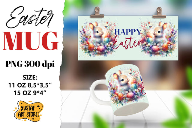 Easter bunny sublimation mug wrap. Happy Easter Sublimation Yustaf Art Store 
