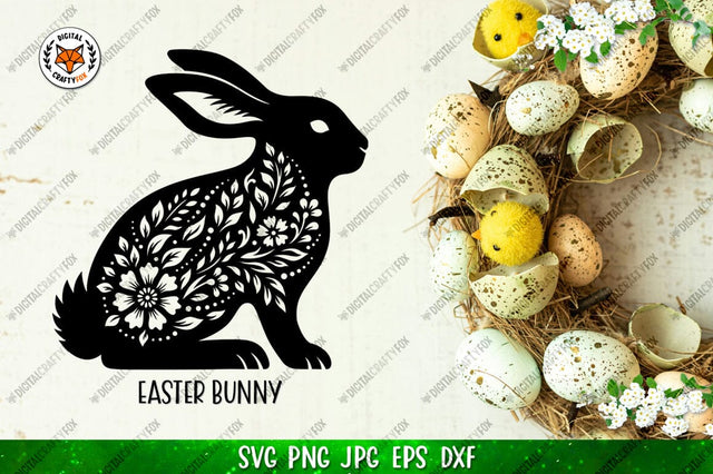 Easter Bunny SVG, Bunny Paper Cut SVG,Floral Bunny SVG SVG Digital Craftyfox 