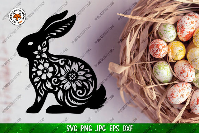 Easter Bunny SVG, Bunny Paper Cut SVG,Floral Bunny SVG SVG Digital Craftyfox 