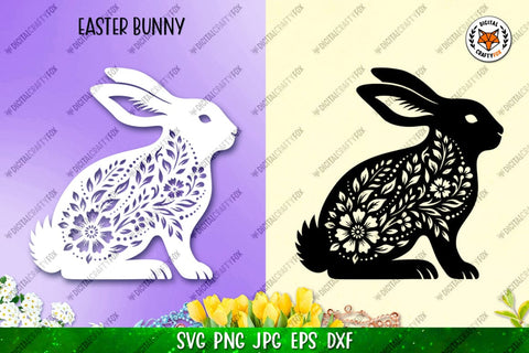 Easter Bunny SVG, Bunny Paper Cut SVG,Floral Bunny SVG SVG Digital Craftyfox 
