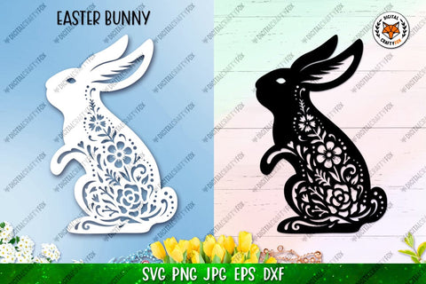 Easter Bunny SVG, Bunny Paper Cut SVG,Floral Bunny SVG SVG Digital Craftyfox 
