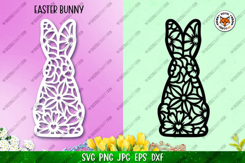 Easter Bunny SVG, Bunny Paper Cut SVG,Floral Bunny SVG SVG Digital Craftyfox 