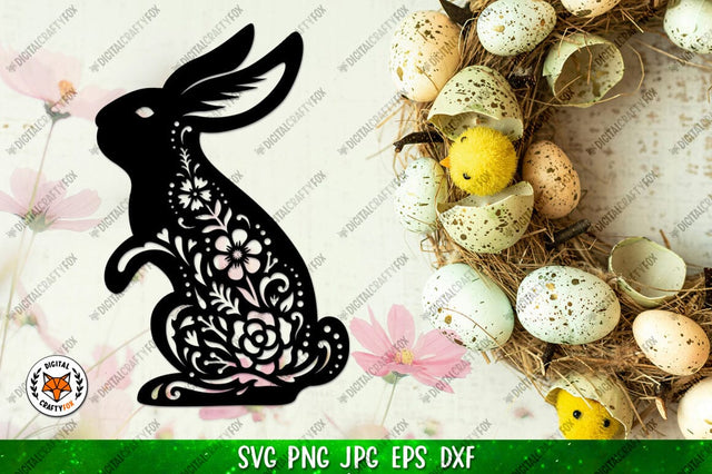 Easter Bunny SVG, Bunny Paper Cut SVG,Floral Bunny SVG SVG Digital Craftyfox 