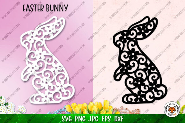 Easter Bunny SVG, Bunny Paper Cut SVG,Flower Bunny Laser Cut SVG Digital Craftyfox 
