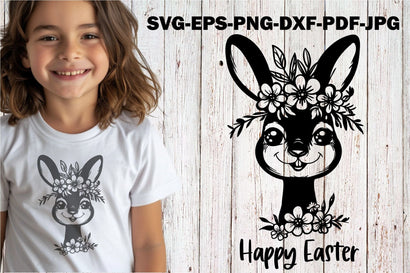 Easter Bunny SVG Cut File Happy Easter SVG Bunny with Flower SVG Yuliya 