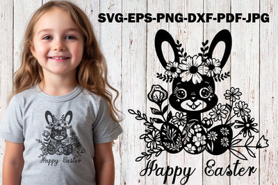 Easter Bunny SVG Cut File Happy Easter SVG Bunny with Flower SVG Yuliya 