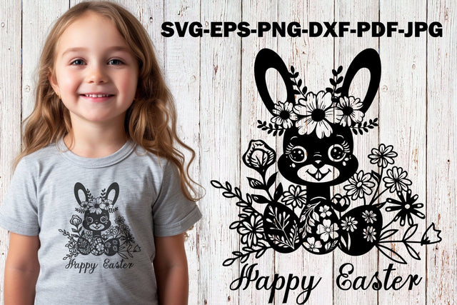 Easter Bunny SVG Cut File Happy Easter SVG Bunny with Flower SVG Yuliya 