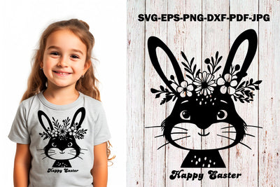 Easter Bunny SVG Cut File Happy Easter SVG Bunny with Flower SVG Yuliya 