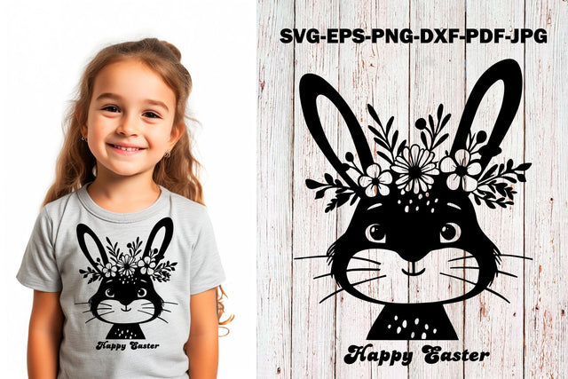 Easter Bunny SVG Cut File Happy Easter SVG Bunny with Flower SVG Yuliya 