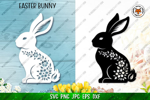 Easter Bunny SVG, Floral Bunny Paper Cut SVG SVG Digital Craftyfox 