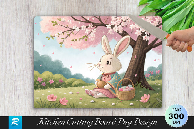 Easter Bunny Under Cherry Blossom Tree Sublimation Cutting Board Design Sublimation Regulrcrative 