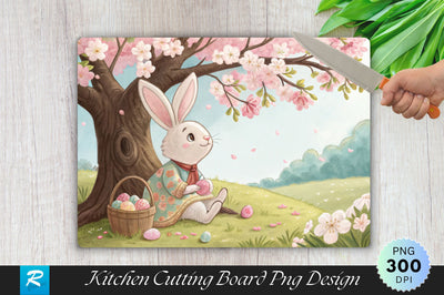 Easter Bunny Under Cherry Blossom Tree Sublimation Cutting Board Design Sublimation Regulrcrative 