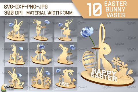 Easter Bunny Vase SVG Bundle. 3D Easter Stand Laser Cut SVG Evgenyia Guschina 