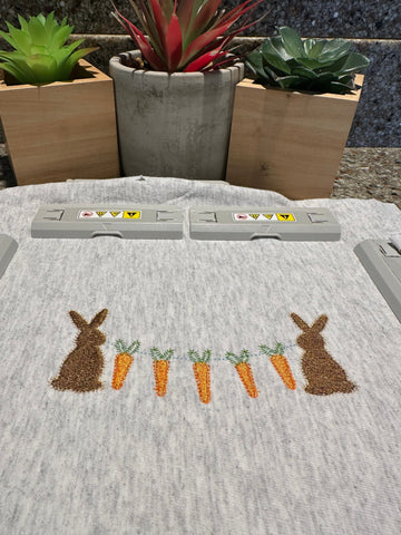 Easter Bunny w/ Carrots Banner for Baby Name Embroidery Design 4 Sizes - File formats in pes,dst,jef,xxx,exp,vip,vp3, gift, ideas, bunnies Embroidery/Applique DESIGNS AestheticdesignsE 