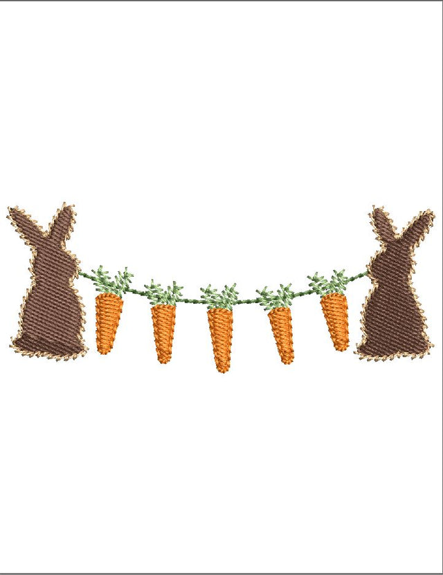 Easter Bunny w/ Carrots Banner for Baby Name Embroidery Design 4 Sizes - File formats in pes,dst,jef,xxx,exp,vip,vp3, gift, ideas, bunnies Embroidery/Applique DESIGNS AestheticdesignsE 
