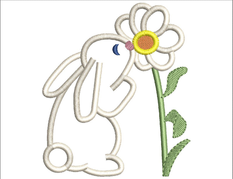 Easter Bunny w/ Flower Split Side Bow Embroidery Design 4 Sizes - File formats in pes,dst,jef,xxx,exp,vip,vp3, bow, side, popular, trending, Embroidery/Applique DESIGNS AestheticdesignsE 
