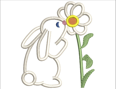 Easter Bunny w/ Flower Split Side Bow Embroidery Design 4 Sizes - File formats in pes,dst,jef,xxx,exp,vip,vp3, bow, side, popular, trending, Embroidery/Applique DESIGNS AestheticdesignsE 