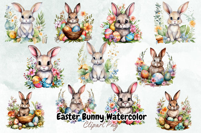 Easter Bunny Watercolor Clipart Bundle Sublimation Designangry 