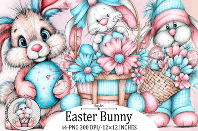 Easter Bunny Watercolor PNG Clipart Bundle. Sublimation SVGArt 