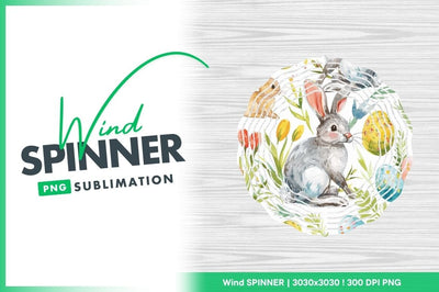 Easter Bunny Wind Spinner Design with Watercolor Rabbits Eggs and Flowers Sublimation Regulrcrative 