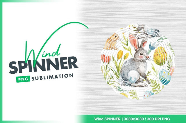 Easter Bunny Wind Spinner Design with Watercolor Rabbits Eggs and Flowers Sublimation Regulrcrative 