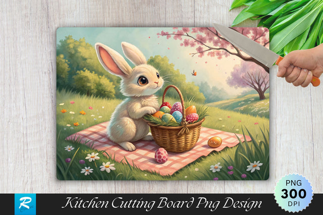 Easter Bunny with a Basket on a Picnic Blanket Cutting Board Sublimation Sublimation Regulrcrative 