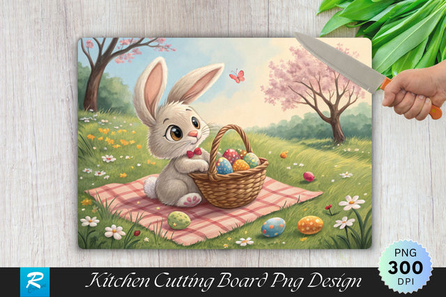 Easter Bunny with a Basket on a Picnic Blanket Cutting Board Sublimation Sublimation Regulrcrative 