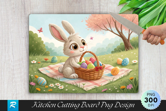 Easter Bunny with a Basket on a Picnic Blanket Sublimation Cutting Board Design Sublimation Regulrcrative 