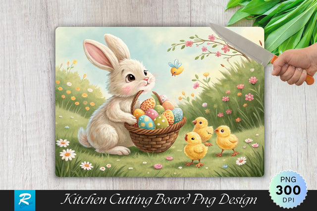 Easter Bunny with Baby Chicks Cutting Board PNG Design Sublimation Regulrcrative 