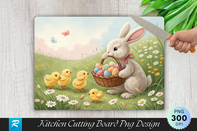 Easter Bunny with Baby Chicks Cutting Board PNG Design Sublimation Regulrcrative 