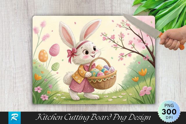Easter Bunny with Basket of Pastel Treats Cutting Board PNG Design Sublimation Regulrcrative 