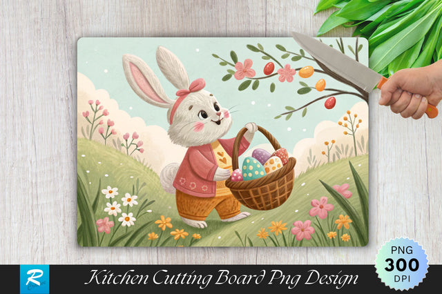 Easter Bunny with Basket of Pastel Treats Cutting Board PNG Design Sublimation Regulrcrative 
