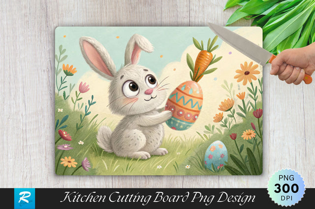 Easter Bunny with Carrot and Egg Sublimation Cutting Board Design Sublimation Regulrcrative 
