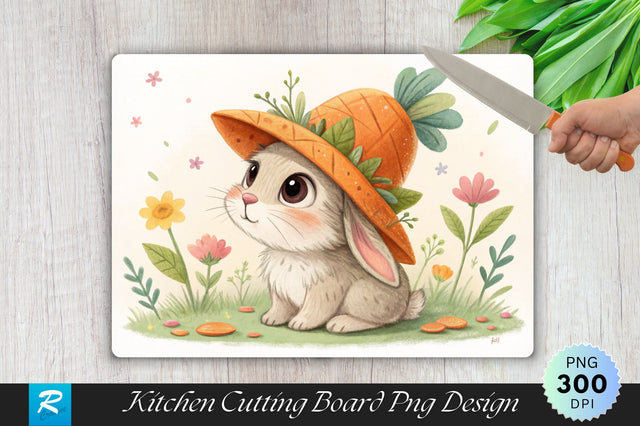 Easter Bunny with Carrot Hat Cutting Board PNG Design Sublimation Regulrcrative 