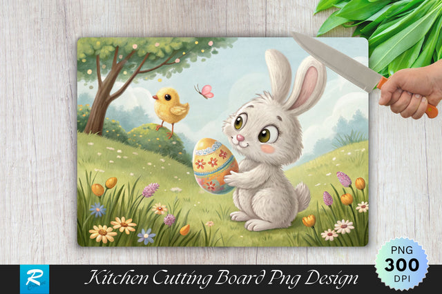 Easter Bunny with Chick and Egg Cutting Board PNG Design Sublimation Regulrcrative 