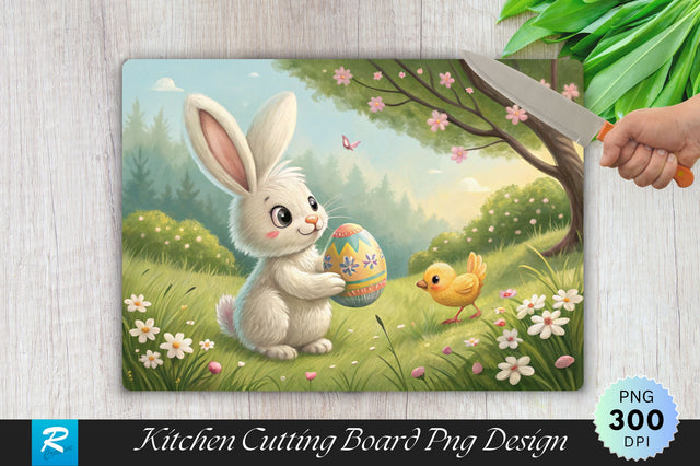 Easter Bunny with Chick and Egg Cutting Board PNG Design Sublimation Regulrcrative 