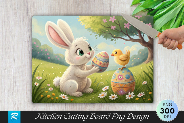 Easter Bunny with Chick and Egg Cutting Board PNG Design Sublimation Regulrcrative 