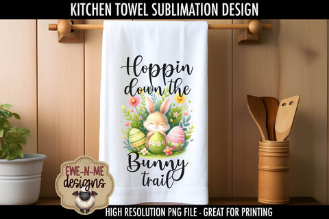 Easter Bunny With Decorated Eggs | Kitchen Towel Sublimation Sublimation Ewe-N-Me Designs 