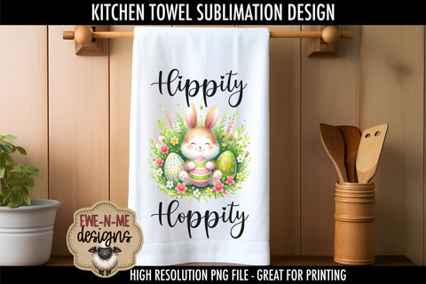 Easter Bunny With Decorated Eggs | Kitchen Towel Sublimation Sublimation Ewe-N-Me Designs 