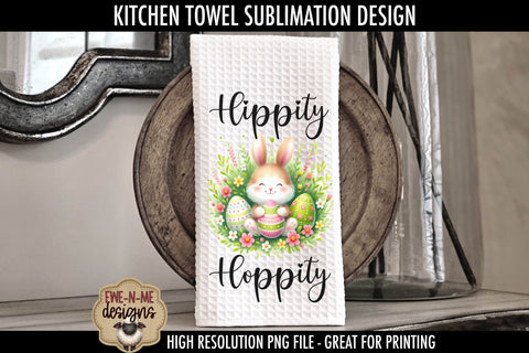 Easter Bunny With Decorated Eggs | Kitchen Towel Sublimation Sublimation Ewe-N-Me Designs 