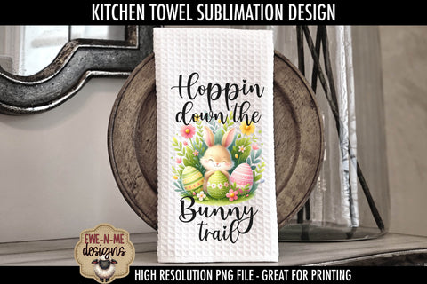 Easter Bunny With Decorated Eggs | Kitchen Towel Sublimation Sublimation Ewe-N-Me Designs 