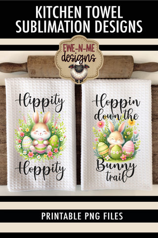 Easter Bunny With Decorated Eggs | Kitchen Towel Sublimation Sublimation Ewe-N-Me Designs 