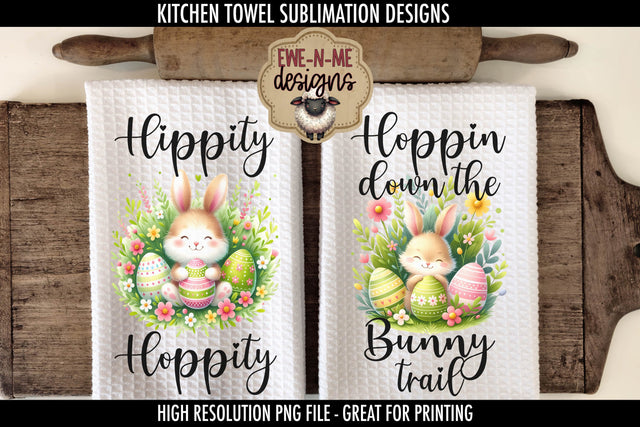 Easter Bunny With Decorated Eggs | Kitchen Towel Sublimation Sublimation Ewe-N-Me Designs 